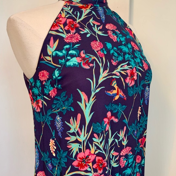 Colorful Halter shift dress Blue Floral Flowy M sleeveless pink blue Summer - Picture 4 of 10